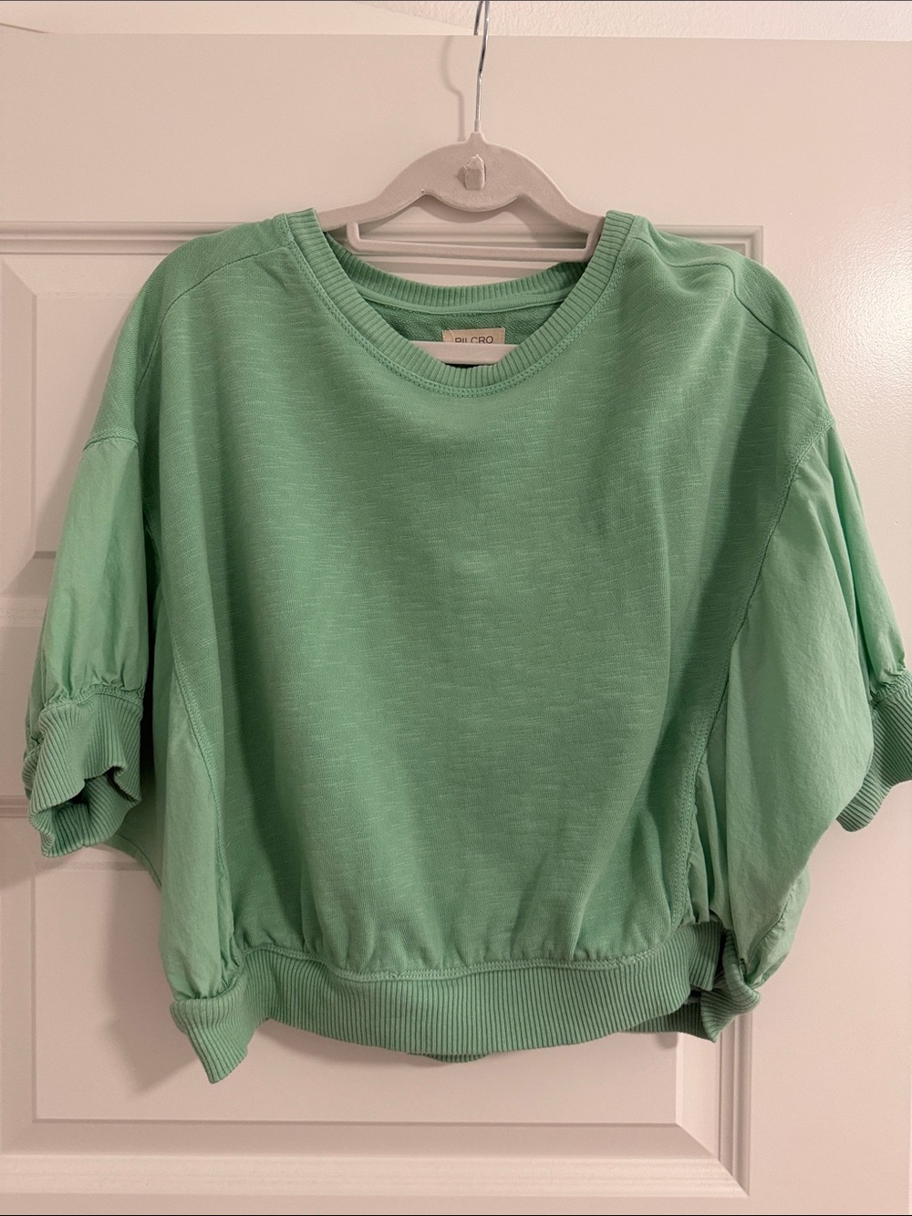 Anthropologie Green Puff-Sleeve Top